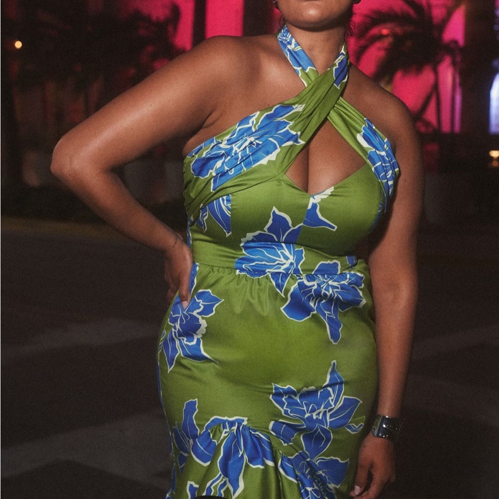 Hutch Green and Blue One Shoulder Dress